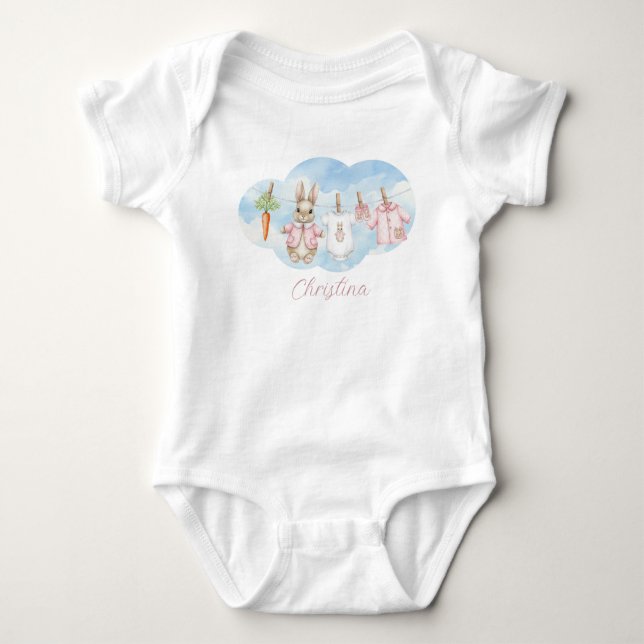 Body Para Bebé Cute Pink Clothesline Peter the Rabbit  (Anverso)