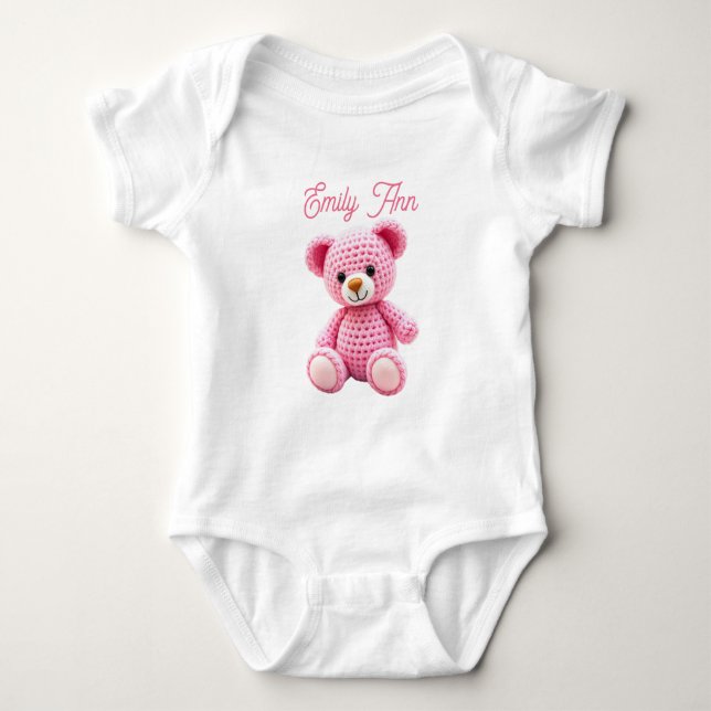 Body Para Bebé Cute Pink Crocheted Baby Girl's Personalized (Anverso)