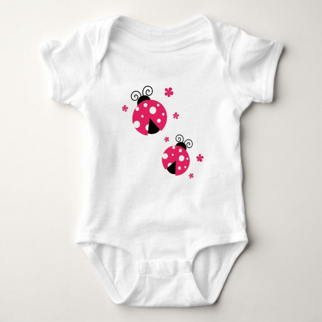 Body Para Bebé Cute Pink Labybirds and Flowers (Anverso)