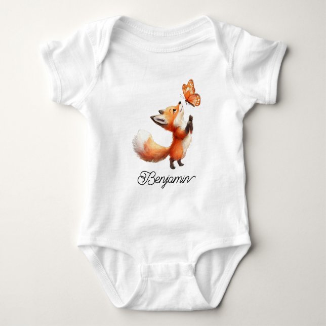 Body Para Bebé Cute Red Fox with Butterfly (Anverso)