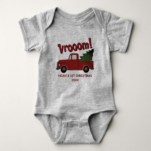 Body Para Bebé Cute red truck with a Christmas tree custom (Anverso)