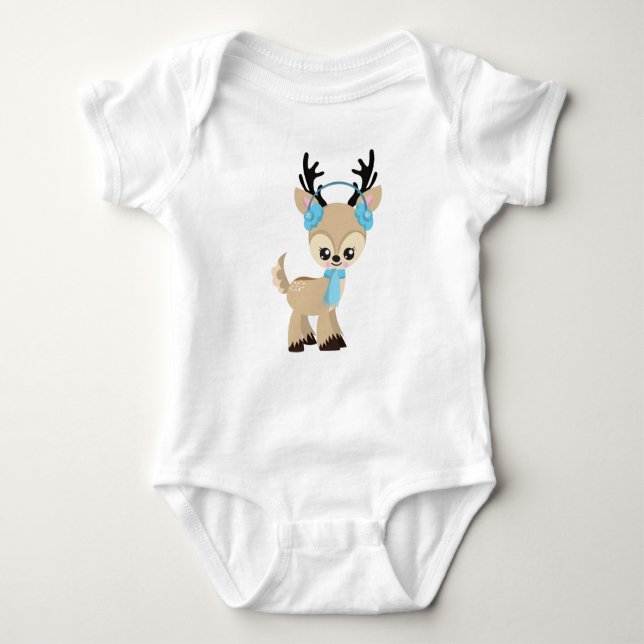 Body Para Bebé Cute Reindeer, Little Reindeer, Blue Scarf (Anverso)