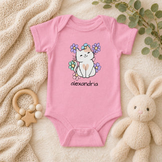 Body Para Bebé Cute Retro Cat and Flowers