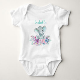 Body Para Bebé Cute Safari Elephant Floral acuarela