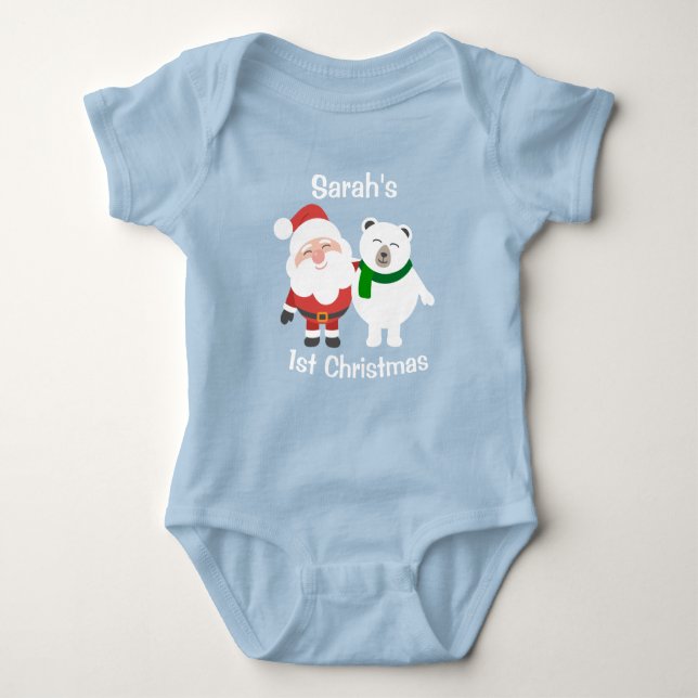 Body Para Bebé Cute Santa and Polar Bear 1st Christmas (Anverso)