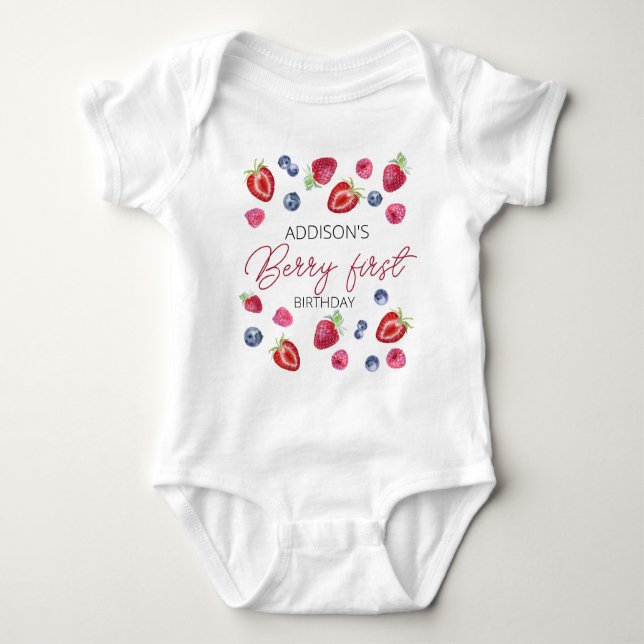 Body Para Bebé Cute Simple Red Blue Berry Sweet 1er cumpleaños (Anverso)