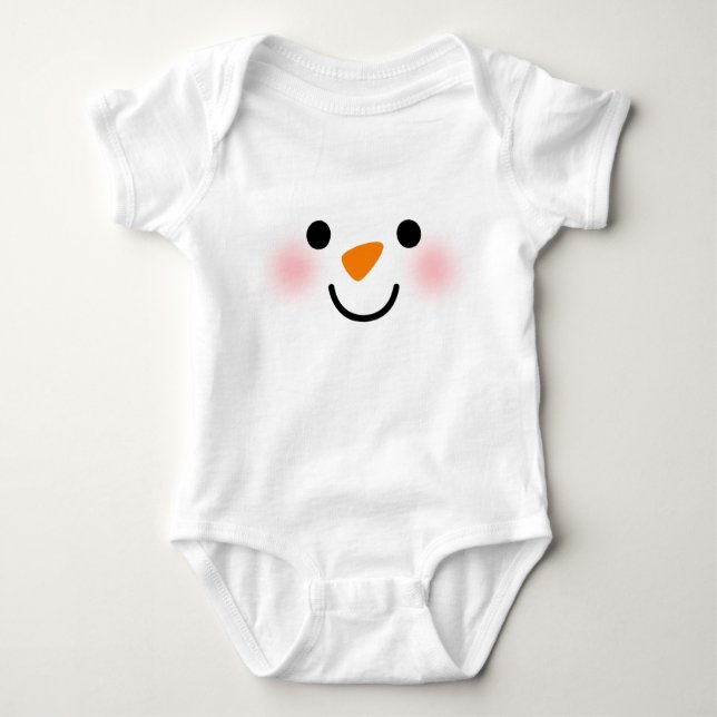 Body Para Bebé Cute Snowman Face & Snowflake Design (Anverso)