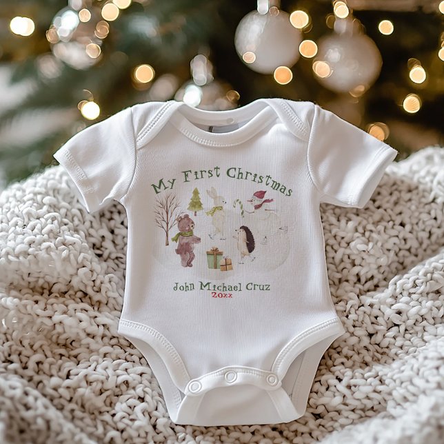 Body Para Bebé Cute Snowy Forest Animal Scene My First Christmas (Subido por el creador)