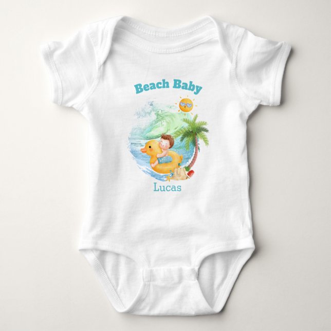 Body Para Bebé Cute Summer Vacation Name Beach baby Boy (Anverso)