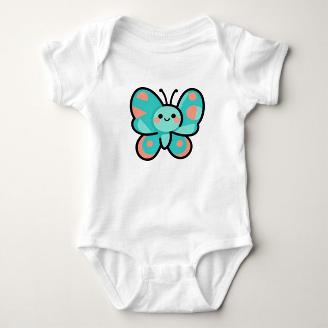 Body Para Bebé Cute Teal Butterfly Kawaii Art Baby Clothes (Anverso)