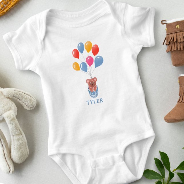 Body Para Bebé Cute Teddy Bear Blue Balloons Boy (Subido por el creador)