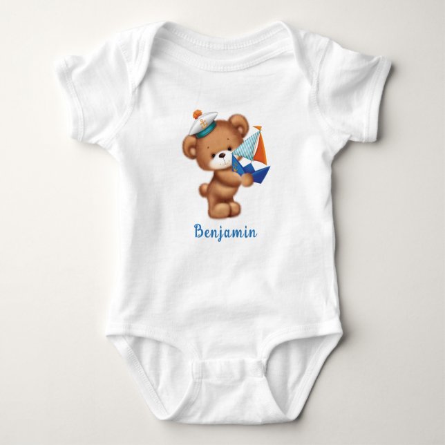 Body Para Bebé Cute Teddy Bear Littlle Sailor Personalizado (Anverso)