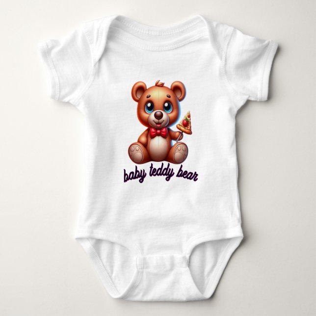 Body Para Bebé 🧸Cute Teddy Bear with Pizza  (Anverso)