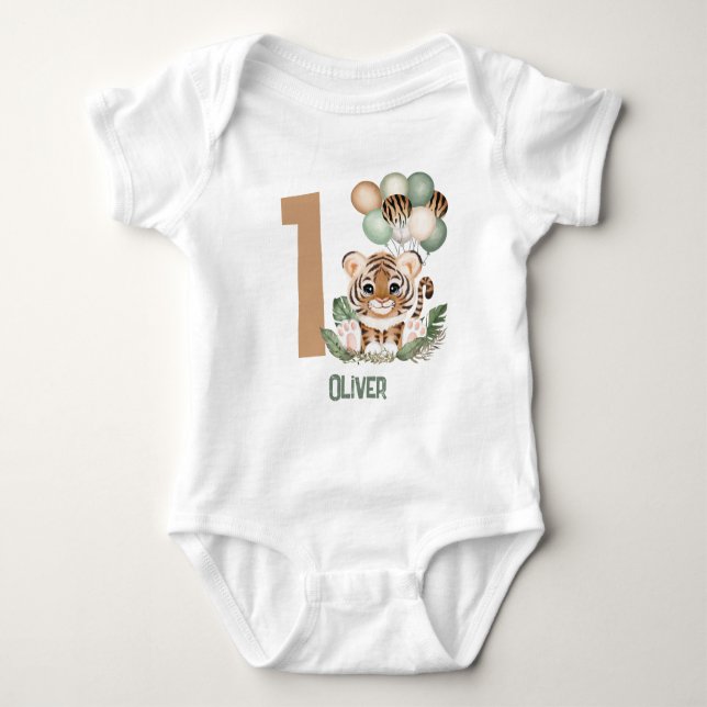 Body Para Bebé Cute Tiger Cub Wild One Boy Primer cumpleaños (Anverso)