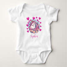 Cute Unicorn, Corazones y Flores Rosas, Nombre Per