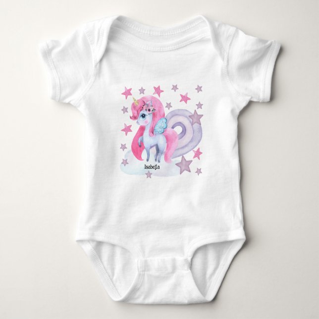 Body Para Bebé Cute Unicornio Arcoíris Personalizado Acuarela (Anverso)
