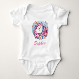Body Para Bebé Cute unicornio y flores, nombre personalizado