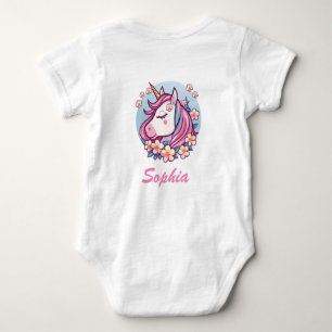 Body Para Bebé Cute unicornio y flores, nombre personalizado