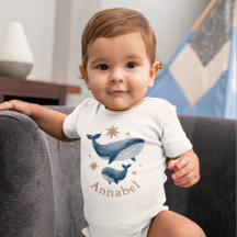 Cute Watercolor Ballena Mamá y Bebé con Nombre Per