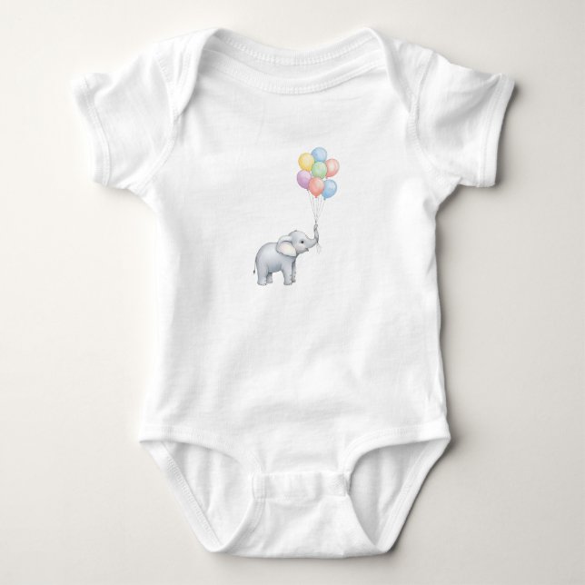 Body Para Bebé Cute Watercolor Elephant with Pastel Balloons  (Anverso)
