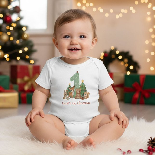 Body Para Bebé Cute Woodland Animals Baby First Christmas Green 1 (Subido por el creador)