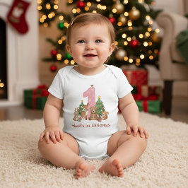 Body Para Bebé Cute Woodland Animals Baby First Christmas Pink 1