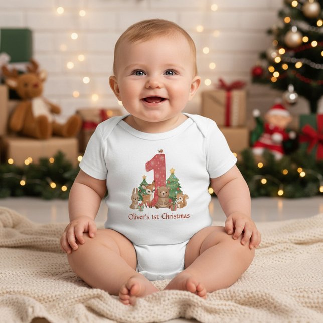 Body Para Bebé Cute Woodland Animals Baby First Christmas Red 1 (Subido por el creador)