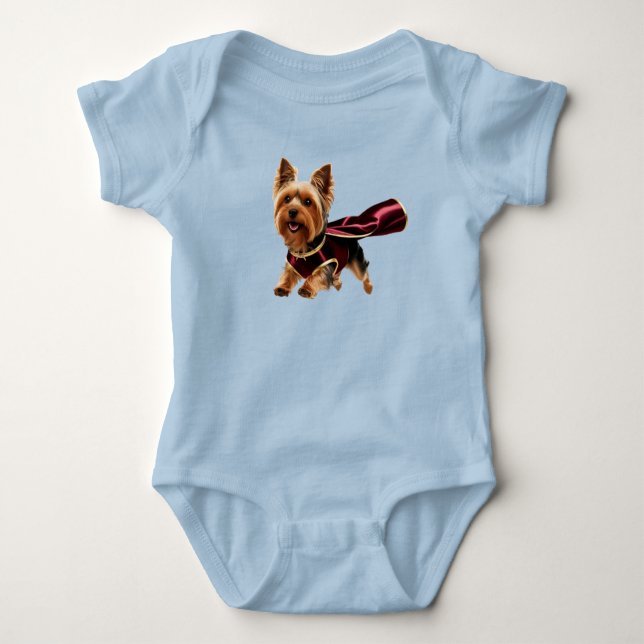 Body Para Bebé Cute Yorkie Superhéroe  (Anverso)