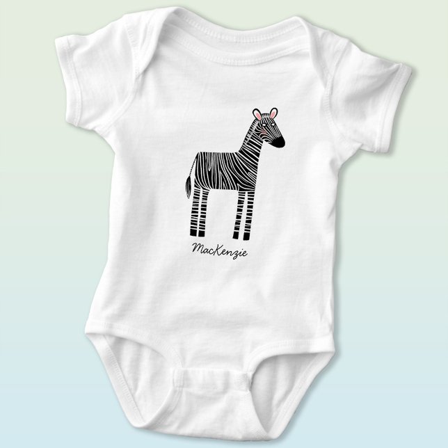 Body Para Bebé Cute Zebra Custom Name Personalized (Fun personalized custom name zebra safari zoo animal baby bodysuit for a little boy or girl.)