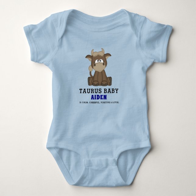 Body Para Bebé Cute Zodiac Taurus Bull Blue Boy (Anverso)