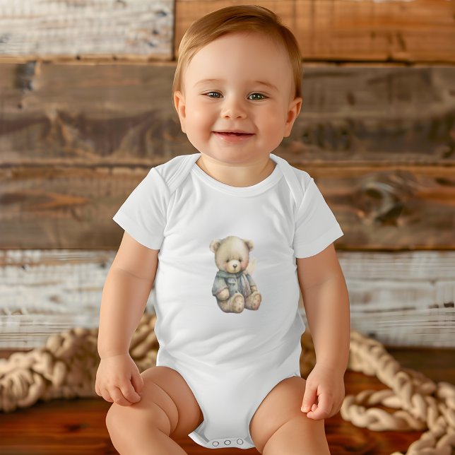 Body Para Bebé Cuto acuarela Teddy Bear Nombre personalizado Rega (Cute Watercolor Teddy Bear Custom Name Gift Baby Bodysuit)