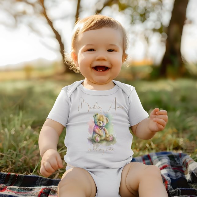 Body Para Bebé Cuto acuarela Teddy Bear Nombre personalizado Rega (Cute Watercolor Teddy Bear Custom Name Gift Baby Bodysuit)