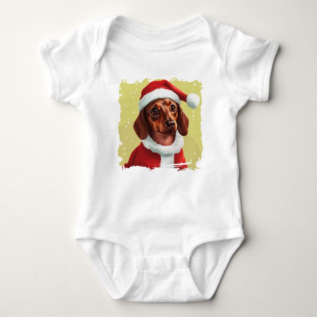 Body Para Bebé Dachshund Con El Equipo De Santa Claus - Navidades (Anverso)
