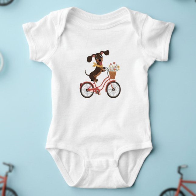 Body Para Bebé Dachshund Dog On Bike Cycling  (Subido por el creador)