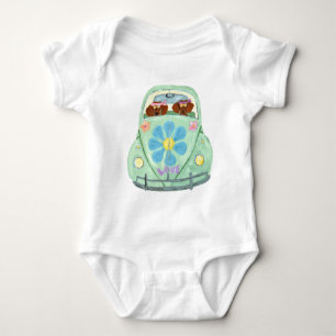 Body Para Bebé Dachshund Hippies En Amor Flor coche