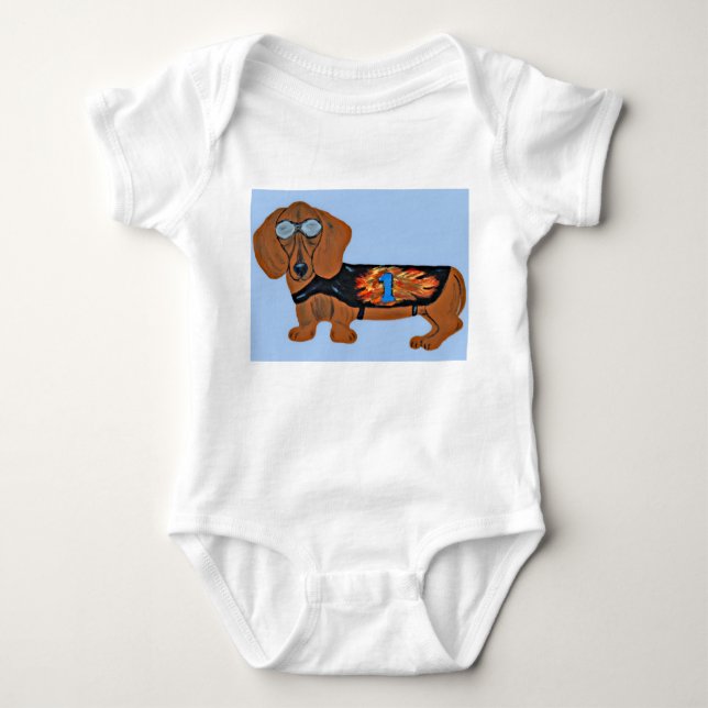 Body Para Bebé Dachshund in Racing Jacket T-Shirt (Anverso)
