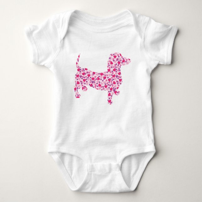 Body Para Bebé Dachshund made up of little Pink Hearts (Anverso)