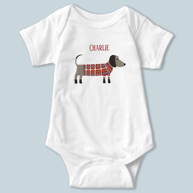 Body Para Bebé Dachshund Sausage Dog Name T-Shirt (Subido por el creador)