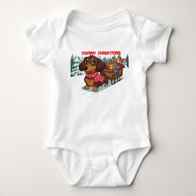 Body Para Bebé Dachshund Sleigh Ride – Cute Wiener Dog Christmas  (Anverso)