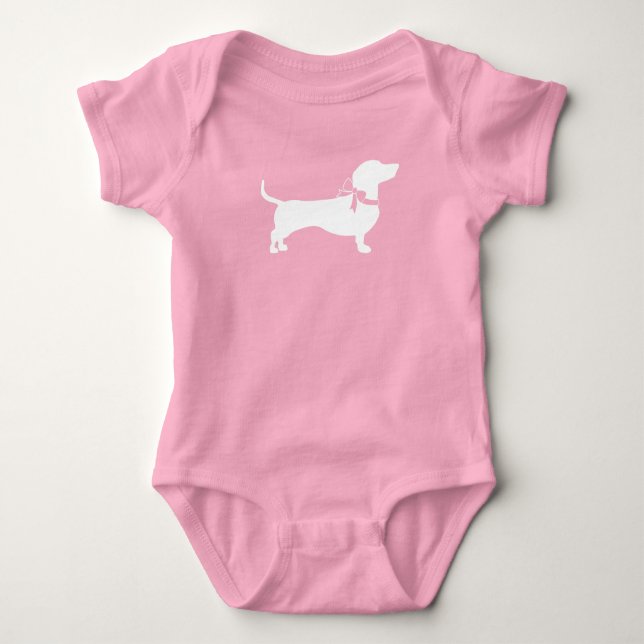 Body Para Bebé Dachshund Wiener Dog Chica rosa Baby Shower (Anverso)