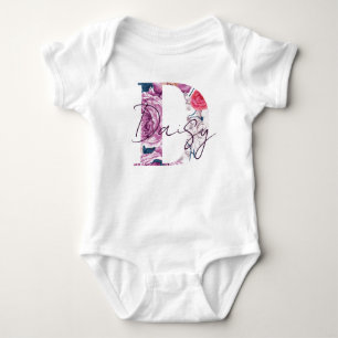 Body Para Bebé Daisy Baby Name Flower Script Vintage Floral D