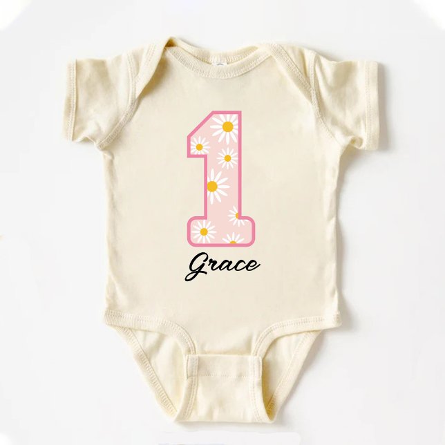 Body Para Bebé Daisy Flower Retro Boho 1er cumpleaños (Daisy Flower Retro Boho 1st Birthday Baby Bodysuit)