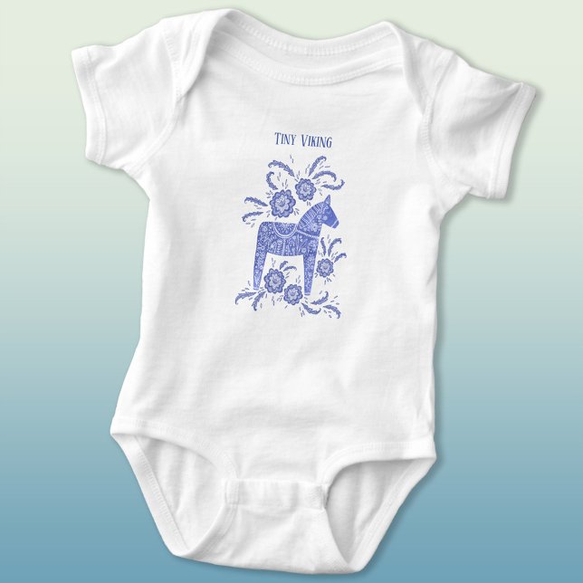 Body Para Bebé Dala sueca Caballo Azul Tiny Viking Baby Bodysuit (Tiny Viking Swedish Dala Horse  baby bodysuit)