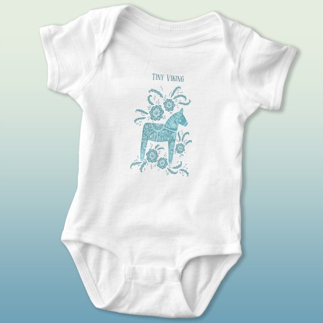 Body Para Bebé Dala Sueca Horse Green Tiny Viking Baby Bodysuit (Tiny Viking Swedish Dala horse baby bodysuit)