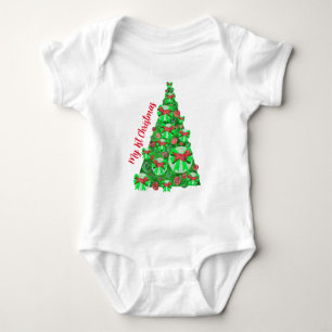 Body Para Bebé Dandie Dinmont Dog Silhouette Christmas Tree Red