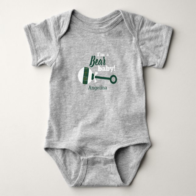 Body Para Bebé Dardo Green Plaid Rattle Bear Baby Bodysuit (Anverso)