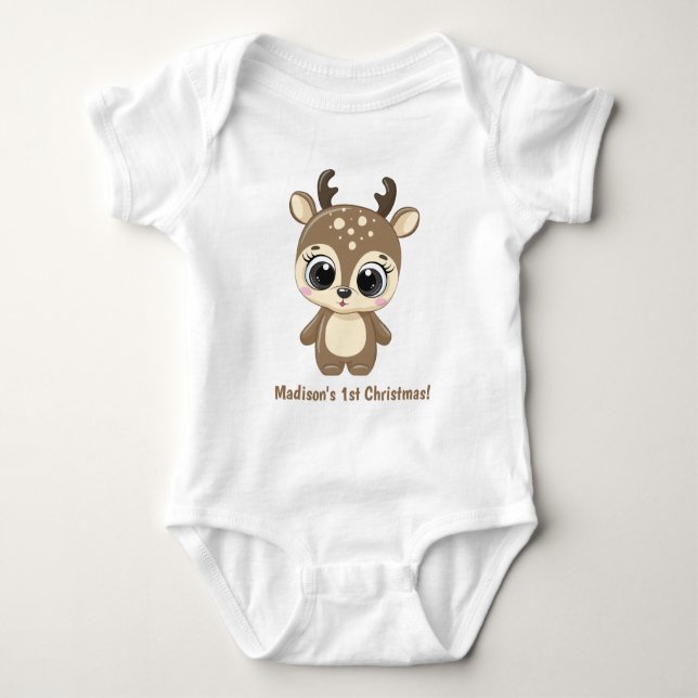 Body Para Bebé Deer de Navidades de corte de texto personalizado (Anverso)