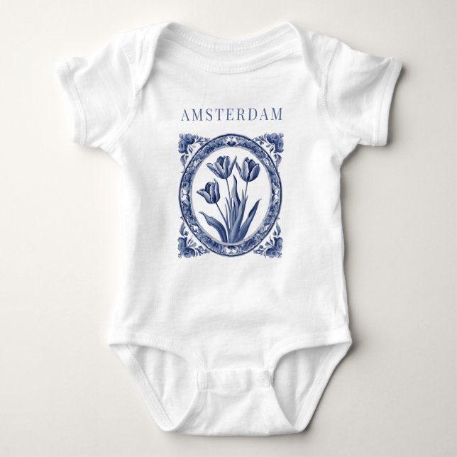 Body Para Bebé Delft Blue Amsterdam Tulips (Anverso)