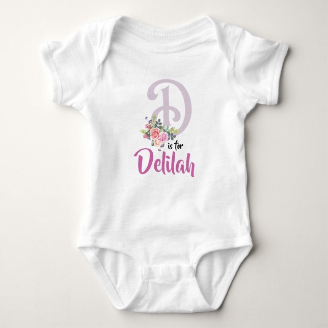 Body Para Bebé Delilah Nombre Bebé conjunto Letra D Romper Floral (Anverso)