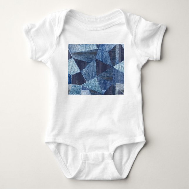 Body Para Bebé Denim Urban: Doloridos Parchwork a rayas. (Anverso)